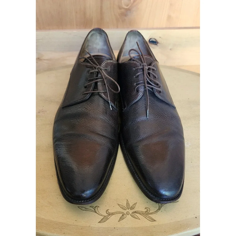 Santoni Sz 11 Brown Leather Derby Oxford Dress Shoes Made in Italy Quiet Luxury
